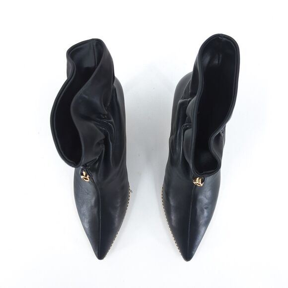 Coach Women 6.5 Wynie Booties Boots Black Leather Slouch Stud Trim Pointed Cinch - Picture 2 of 10